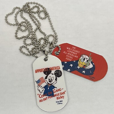 #ad VTG 2002 DISNEY Mickey Mouse Donald Duck Dog Tags Necklace All American Picnic $5.90