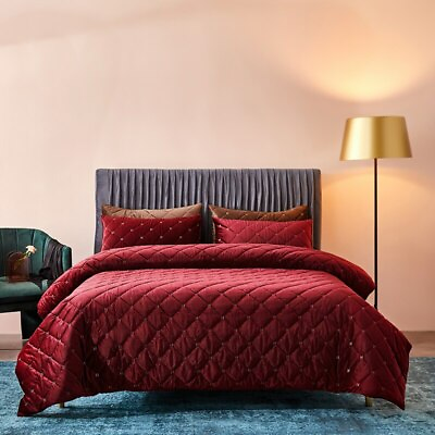 Crystal velvet bedding set red green blue gray bed set King queen Twin bed cover $361.58