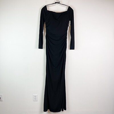 #ad La Femme NWT Off Shoulder Long Sleeves Dress Black Size 4 $142.00