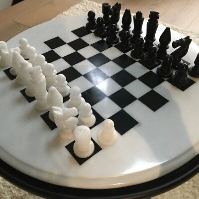#ad Chess Table Top Marble White Chess Table Round Indoor Chess Top Decor Gifts $309.60