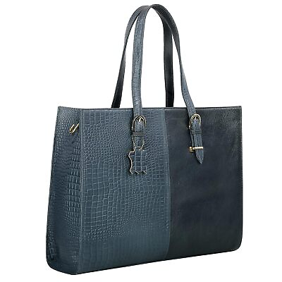 #ad New Full Grain Natural Cro Leather Stylish Handbags Sling Shoulder Tote Bag GREY $85.00