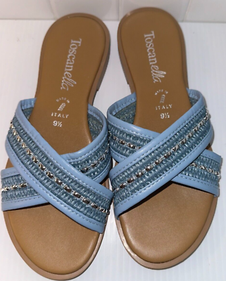 #ad Toscanella Sandals slides flats Womens 9.5 Blue silver weaved accents Italy $19.99