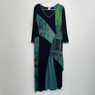 #ad Parsley amp; Sage Boho Patched Maxi Dress Jersey Knit Art to Wear Women#x27;s Large $45.00