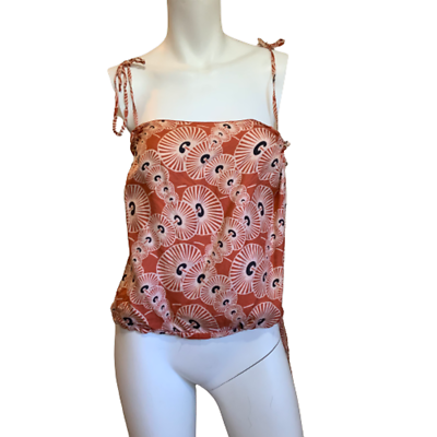 #ad Karen Millen Y2K Geo Printed Cami Summer Silk Top Rust Multicolor Size US6 $47.49