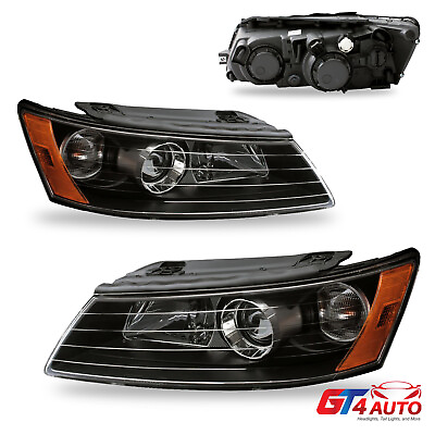 #ad Black Headlights Replacement Pair For 2006 2008 Hyundai Sonata $153.34