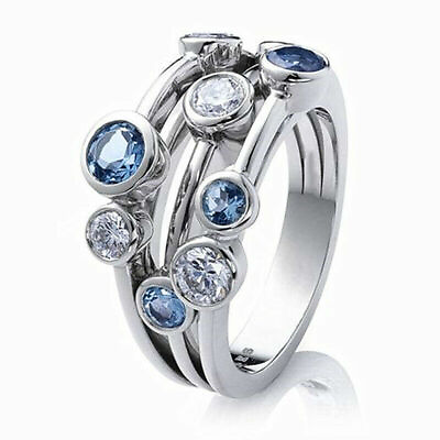 #ad Elegant 925 Sterling Silver Blue White Topaz Wedding Engagement Ring Size 9 $15.74
