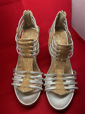 #ad Donald J. Pliner Women’s 10 M Cork Peep Toe Silver Wedge Strappy Sandals EUC $24.00