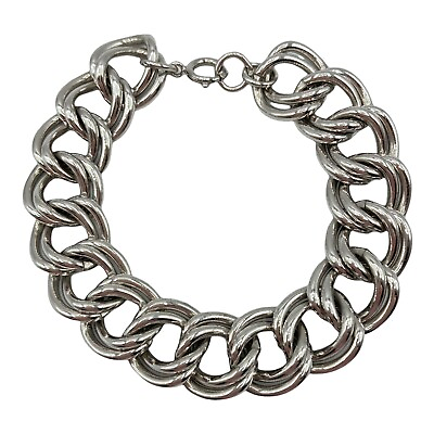 #ad Silver Tone Double Large Link Chunky Thick Chain Bracelet 8quot; Long $8.49