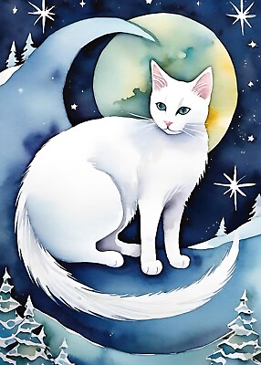 #ad 5x7 White Cat Kitten Print Painting Art Work By Artist Luna A2 $14.99