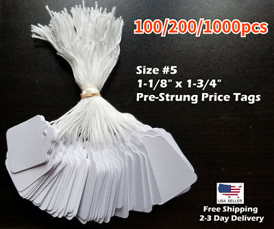 #ad Garage Sale Price Tags Size #5 Blank White Merchandise Hang String Strung $13.99