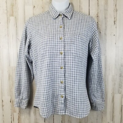 #ad Columbia Womens Button Front Shirt S Blue Gray Plaid Collared 100% Cotton Z5 $12.95