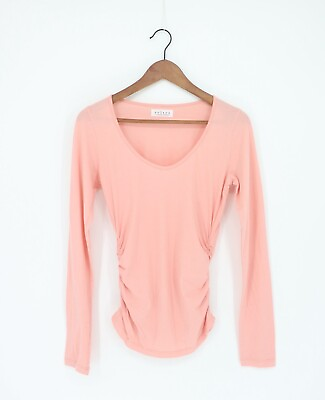 #ad VELVET By Graham amp; Spencer Long Sleeve Side Ruch Top Tee Pink S $78 A3 2 $19.00