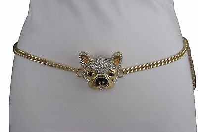 #ad Women Thick Gold Metal Chain Links Fashion Belt High Waist Hip Dog Buckle XS S M $17.95