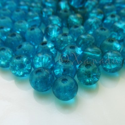 #ad Turquoise Teal 6mm Wholesale Round Crackle Glass Beads G4183 75 150 Or 300PCs $2.00