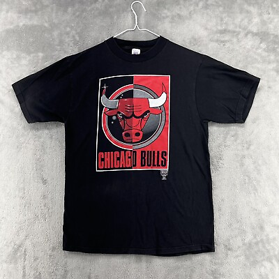 #ad Vintage Chicago Bulls Shirt Mens Large Black Large Print MJ Michael Jordan NBA $24.29