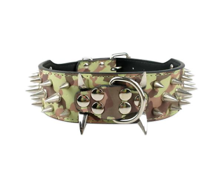 #ad Leather dog with black spikes in a large dog collar $29.99