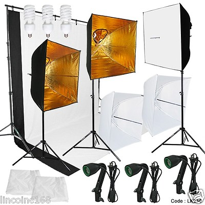 #ad Photography Lighting Muslin Backdrop Stand Studio Kit 3 Light Bulb 3 Backdrop $149.95