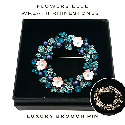 #ad Elegant Floral multicolor Wreath Rhinestones Luxury Brooch Pin Jewelry Pouch $16.00