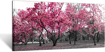 #ad Large Wall Art Painting Contemporary Pink Tree in Black and White Fall Landscape $77.02