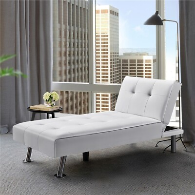 #ad White Leather Chaise Lounge Recliner Chair Lounger Day Bed Convertible Sofa Faux $114.98