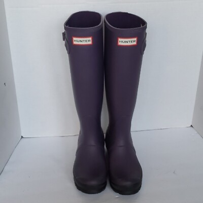 #ad Hunter Women#x27;s Size 5 Rain Boots Matte Purple Black Soles NEW $89.95