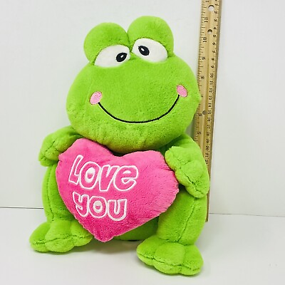#ad 12quot; Dan Dee I LOVE YOU Pink Heart FROG GREEN Valentine#x27;s Day PLUSH $10.00