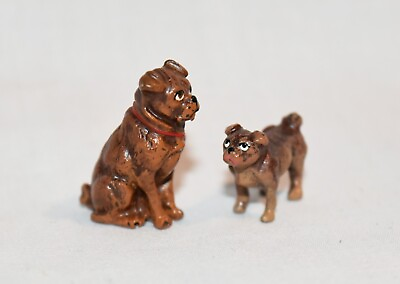 #ad Vienna Bronze Miniature Tiny Bermann Pug Dogs Brown x2 $124.98