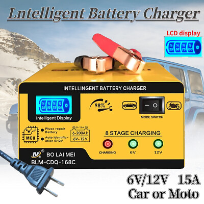 #ad Intelligent Automatic Car Battery Charger 6 12V 15A Pulse Repair Starter AGM GEL $51.52