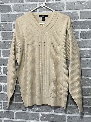 #ad Cotton Traders Mens Medium Beige Ribbed Design Long Sleeve Sweater $22.98