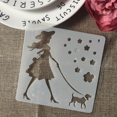 5quot; x 5quot; Girl walk a Dog DIY Layering Stencil for Painting Scrapbook Template $5.96