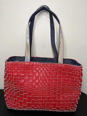 #ad FALOR Le Borse Italy Red Hand Woven Leather Handle Shoulder Bag EUC SEE PICS $55.99