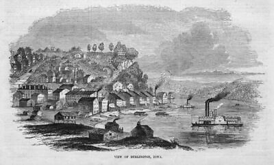 #ad BURLINGTON IOWA IN 1855 DES MOINES COUNTY STEAMBOATS ON THE MISSISSIPPI RIVER $85.00