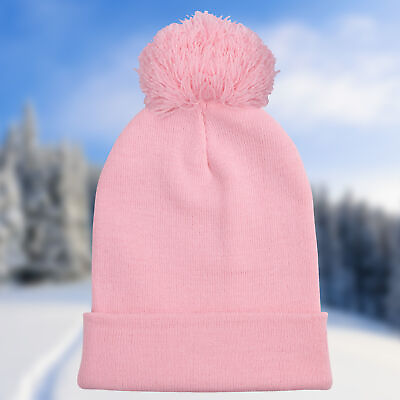 #ad Women Winter Warm Knit Hat Faux Fur Pom Pom Ball Knit Beanie Ski Cap Pink Hat $6.99