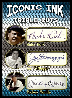 #ad Iconic Ink Triple Cuts Babe Ruth Joe DiMaggio Mickey Mantle Facsimilie Autos $4.99
