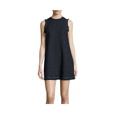 #ad T By Alexander Wang Sleeveless Frayed Pinstripe Cotton Burlap Mini Dress Size 4 $68.00