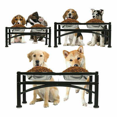 #ad Elevated Raised Pet Dog Feeder Dish Stainless Steel Food Water Stand 2 Bowls $28.99