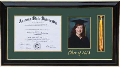 #ad DIPLOMA TASSEL 5X7 PICTURE FRAME BLACK GOLD GREEN CUSTOMIZABLE H $165.79