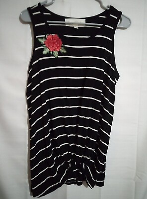 #ad Beautiful French Laundry Striped Stripe Floral Flower Top Tank Sleeveless Blouse $17.40