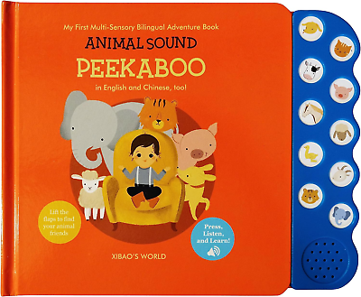 #ad Xibaos World Animal Sound Peekaboo; Bilingual Interactive Sound Book with 10 L $32.30