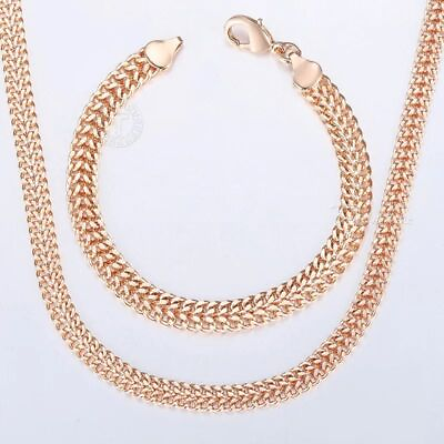 #ad Double Cuban Chain Jewelry Sets Women Men Rose Gold Color Bracelet Necklace Sets $12.79