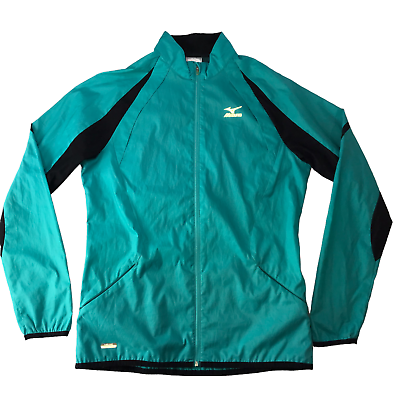 #ad MIZUNO Athletic Windbreaker Warm Up Jacket Teal Green. Black. Mock Neck Zip M $126.65