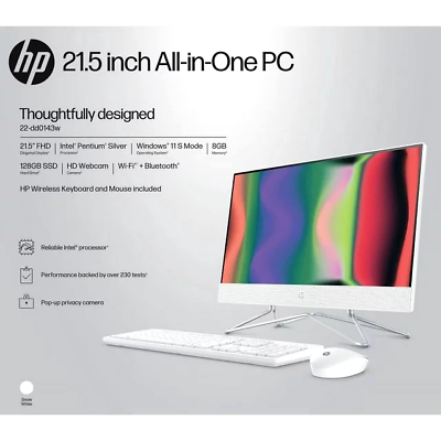 #ad New Hp 22quot; All In One Desktop Computer Pentium Silver 3.2GHz 8GB 128GB SSD Win11 $279.99