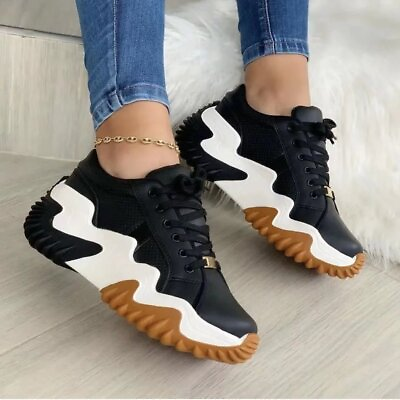 #ad Platform Lace Up Faux Leather Sneakers with Chunky Sole $35.95