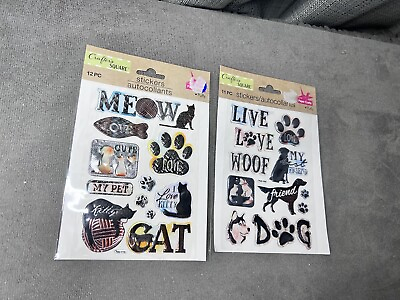 #ad Crafters Square Puffy Stickers Dog Puppy Cat Kitty Lot of 2 Paws 24 Total $10.99