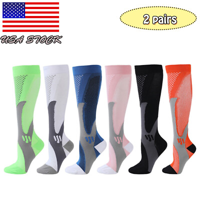 #ad Compression Socks Adult Long Pressure Outdoor Sports Elastic Leg Socks 2 Pairs $11.00