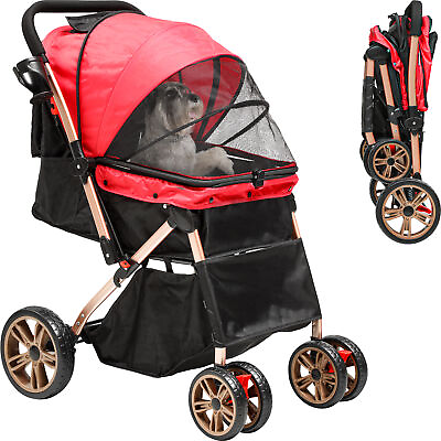 #ad Pet Stroller 4 Wheels Dog Stroller Folding Carrier w Cup Holders and Raincover $94.89