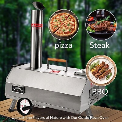#ad 12quot; Semi Automatic Wood Fired Pizza Oven Outdoor Rotation Stainless Steel BBQ $269.60