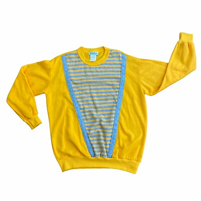 #ad Lucky Winner Womens Sweatshirt Yellow Grey Long Sleeve Size Med USA Made 80#x27;s $38.99
