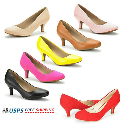 #ad Women#x27;s Round Toe Slip On Wedding Party Low Stilettos Heel Dress Pump Shoes $26.99