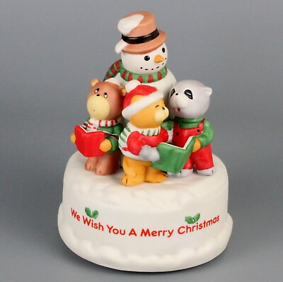 #ad Dakin Christmas Musical Figurine Snowman 1984 Ceramic Plays WE WISH YOU A MERRY $11.95